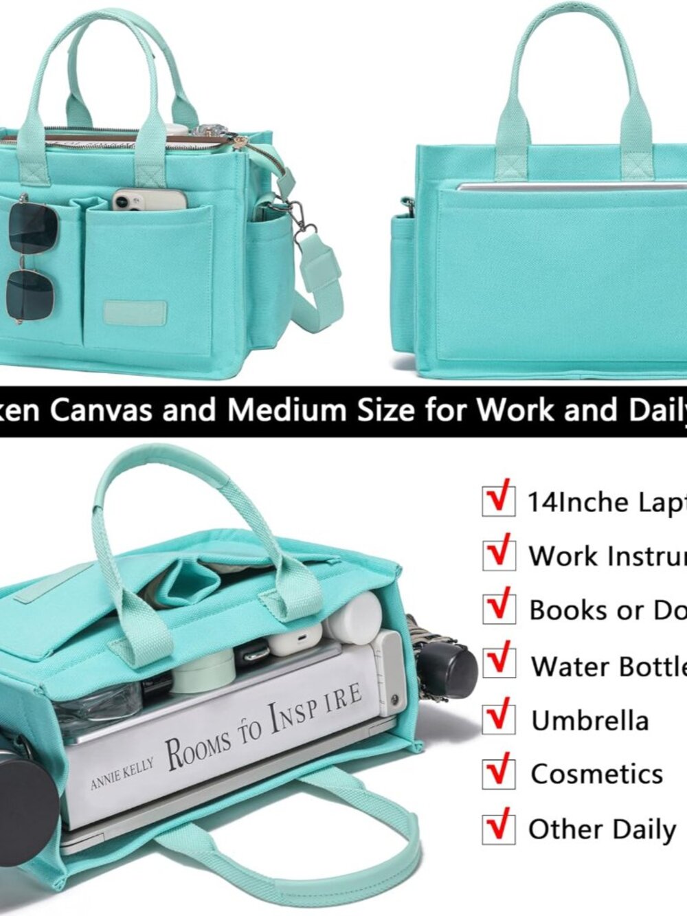 Canvas Tote Bag for Women,Women's Bags Crossbody Bags Work Laptop Tote Bag Large - Picture 4 of 8